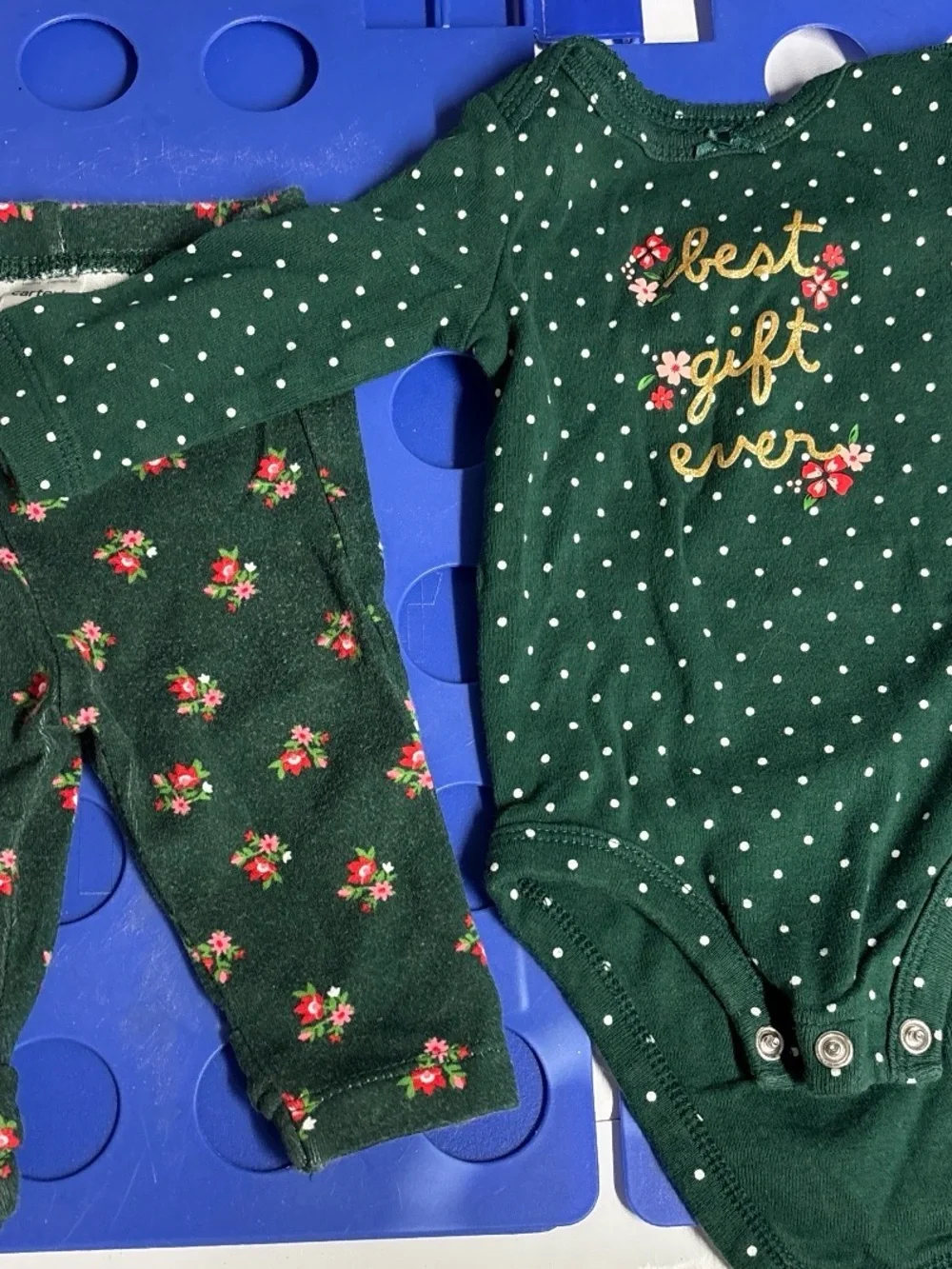 Carter's Dark Green Floral Polka Dot One-Piece Bodysuit Set